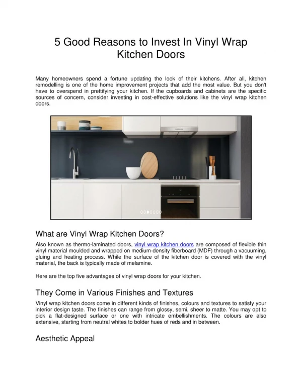 5 Good Reasons to Invest In Vinyl Wrap Kitchen Doors