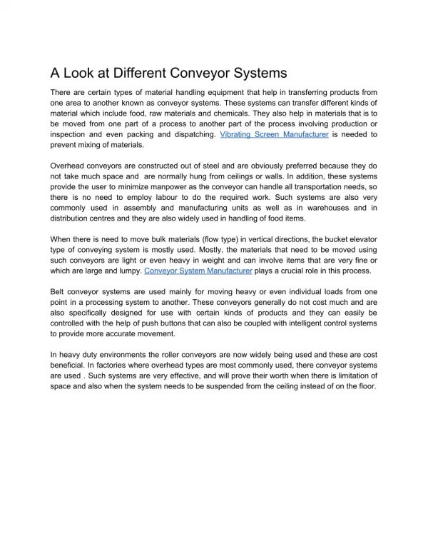 A Look at Different Conveyor Systems