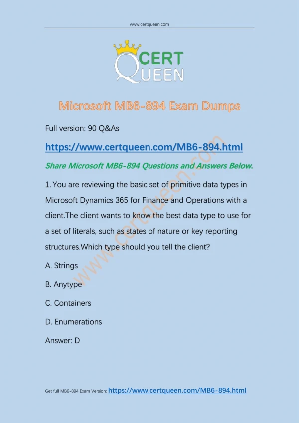 2018 CertQueen Microsoft MB6-894 Exam Dumps
