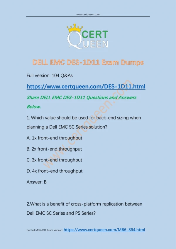 2018 DELL EMC DES-1D11 Questions and Answers