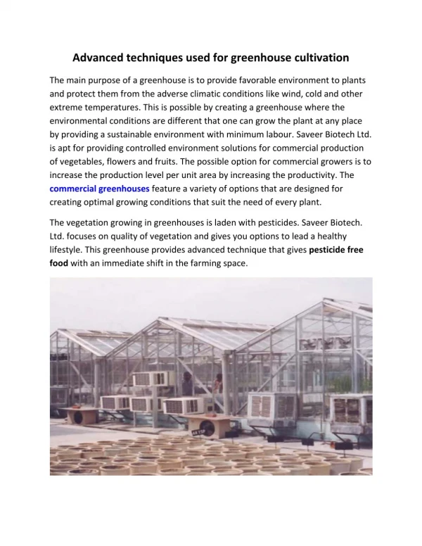 Advanced techniques used for greenhouse cultivation