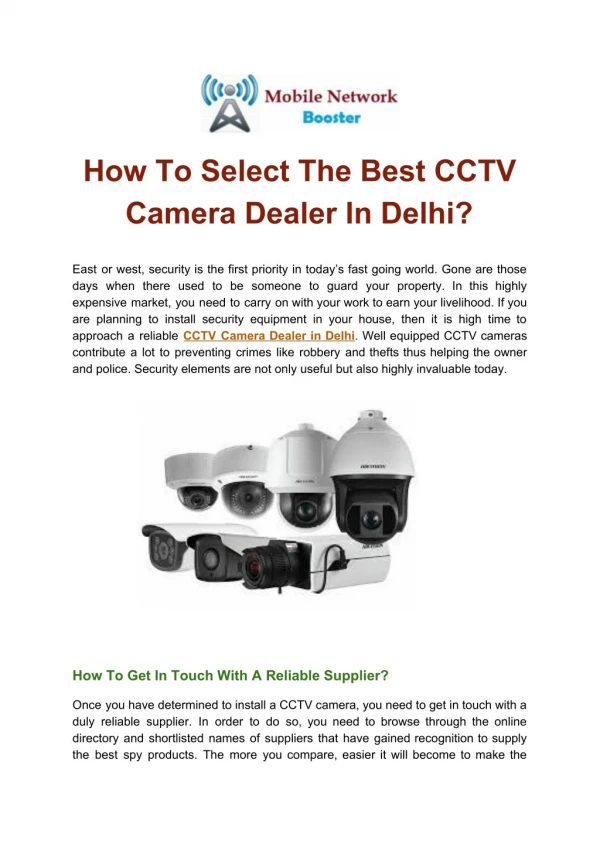 How to select the best cctv camera dealer in delhi