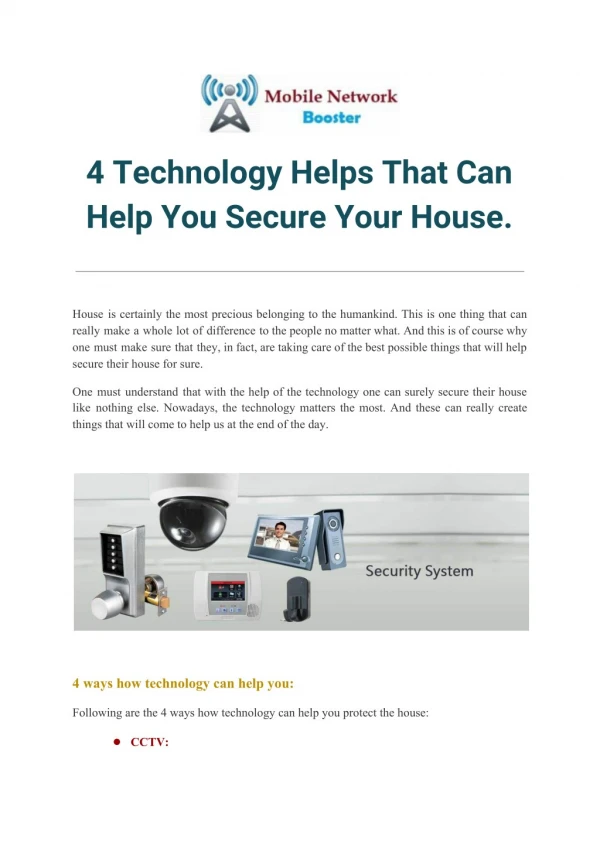 4 Technology Helps That Can Help You Secure Your House.