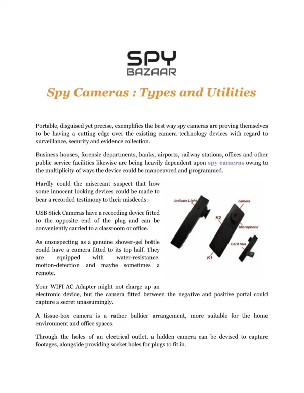Spy Cameras : Types and Utilities