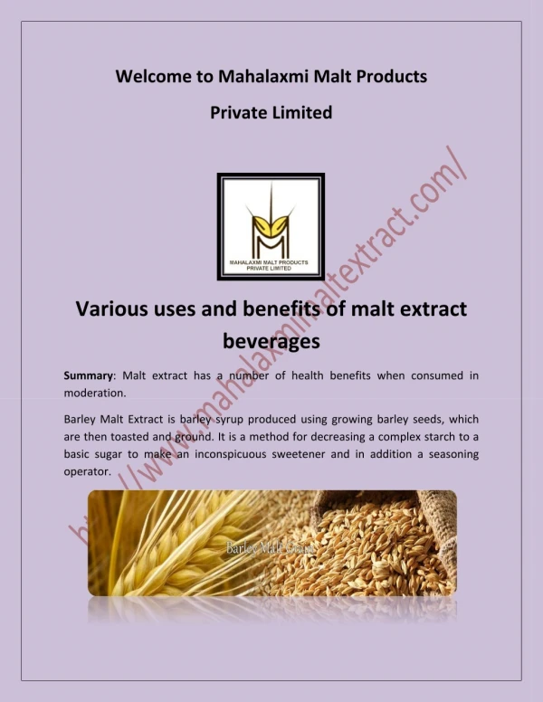 Barley malt extract, malted milk food in India - mahalaxmimaltextract