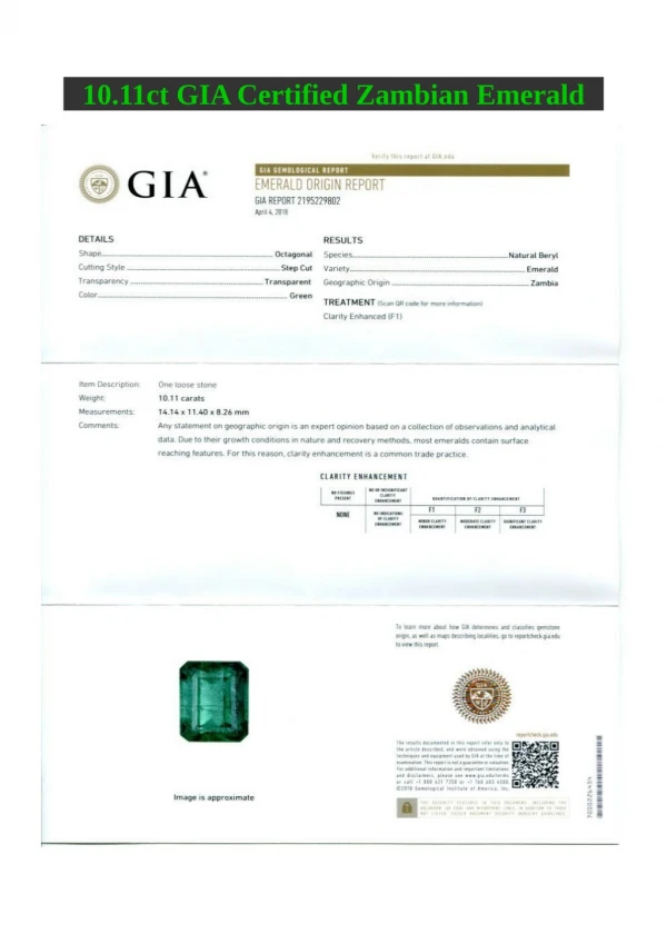 10-11ct GIA Certified Zambian Emerald