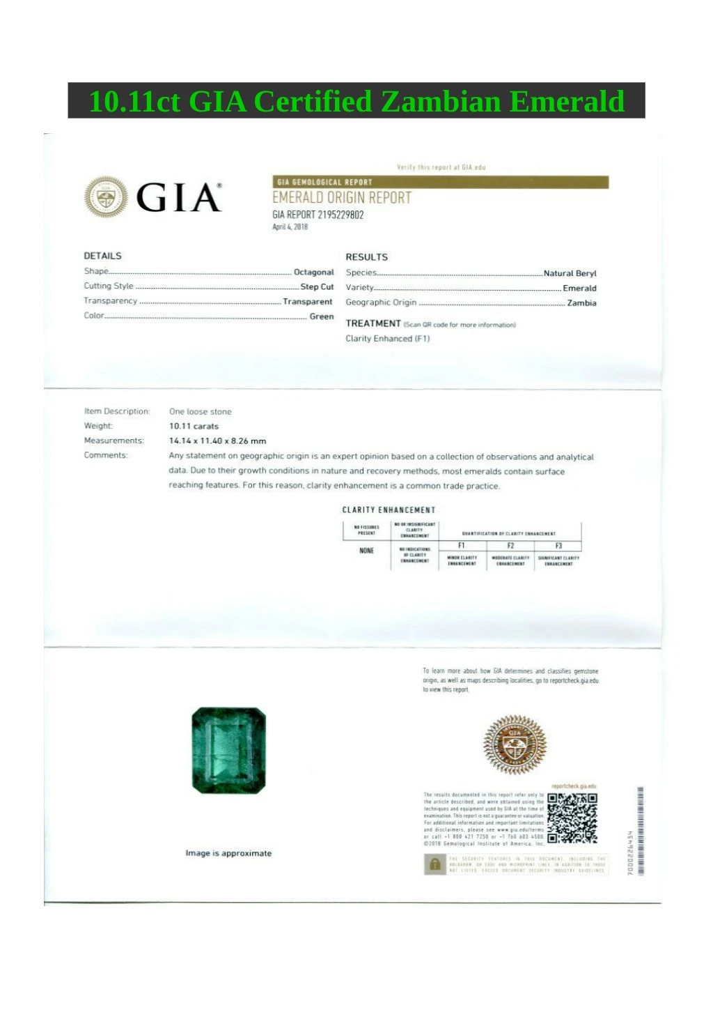 10 11ct gia certified zambian emerald