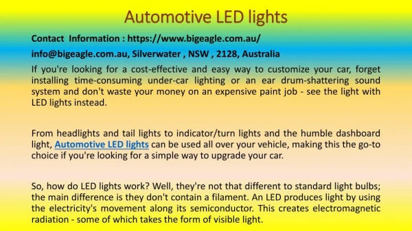 Some Interesting Facts You Need To Know About LED Lights In Car