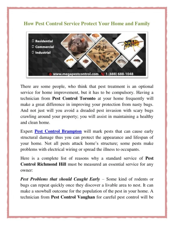 How Pest Control Service Protect Your Home and Family