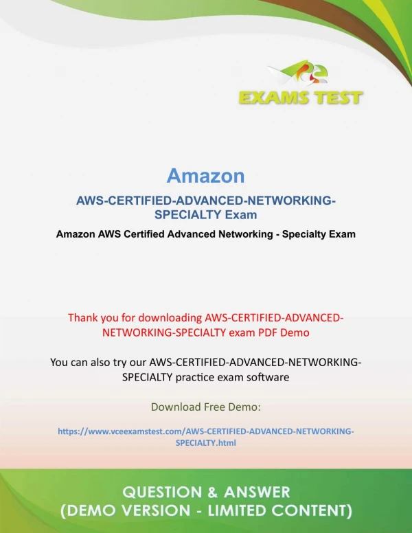 Get Valid AWS-Certified-Advanced-Networking-Specialty VCE Exam 2018 - [FREE DEMO DOWNLOAD]