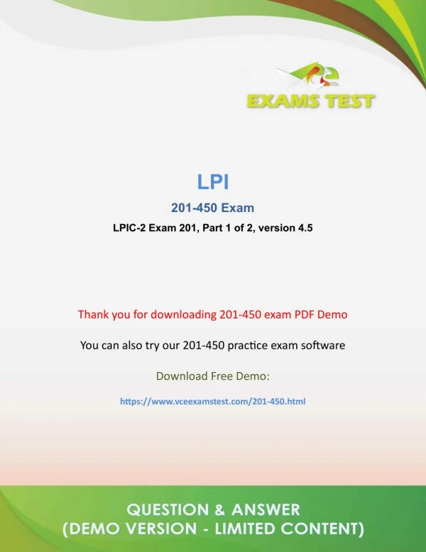 Get Valid LPI 201-450 VCE Exam 2018 - [FREE DEMO DOWNLOAD]