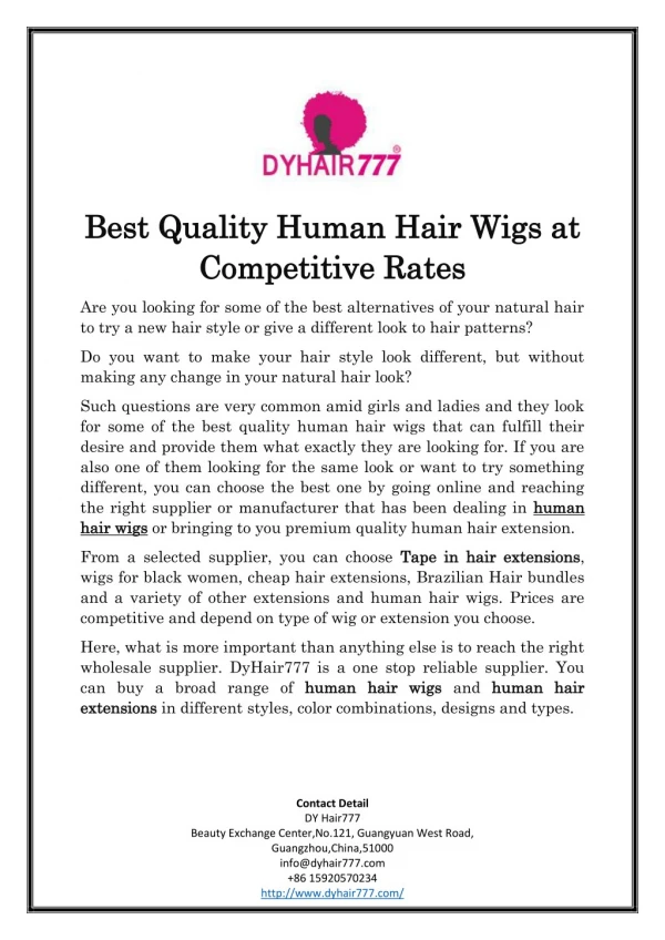 Best Quality Human Hair Wigs at Competitive Rates