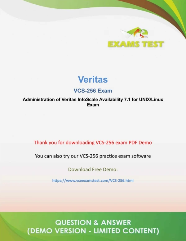Get Valid Veritas VCS-256 VCE Exam 2018 - [DOWNLOAD Free Demo]
