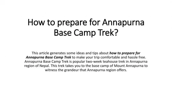 How to prepare for Annapurna Base Camp Trek?