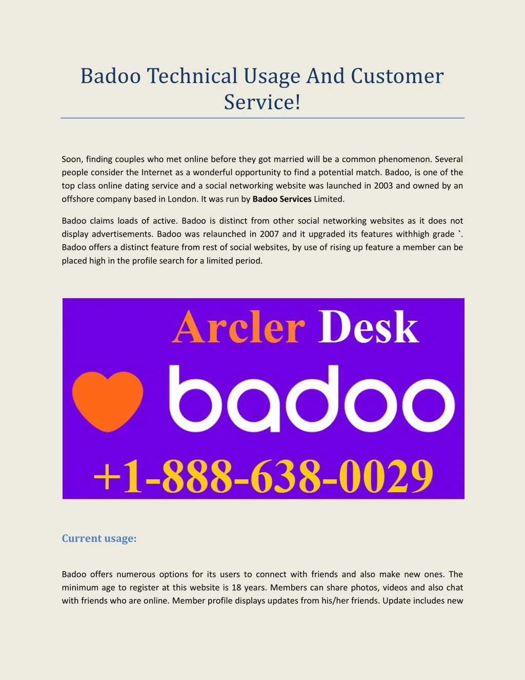badoo technical usage and customer service