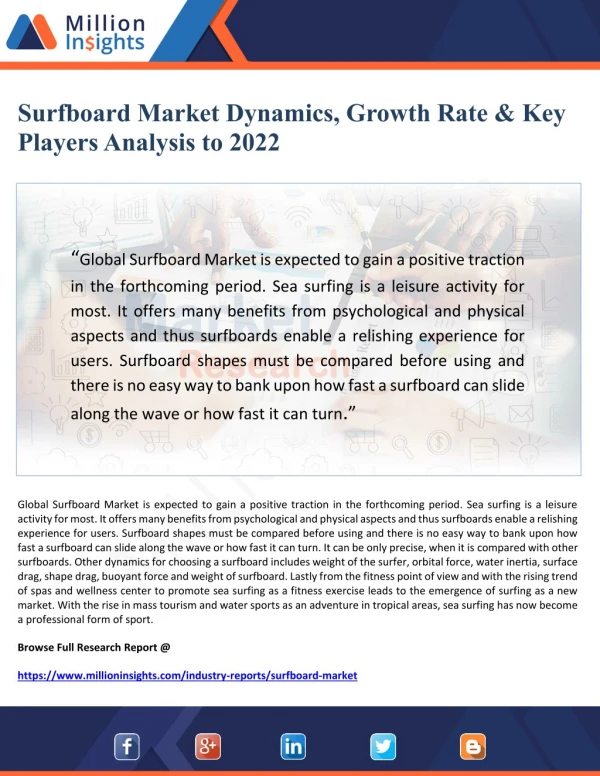 Surfboard Market Dynamics, Growth Rate & Key Players Analysis to 2022