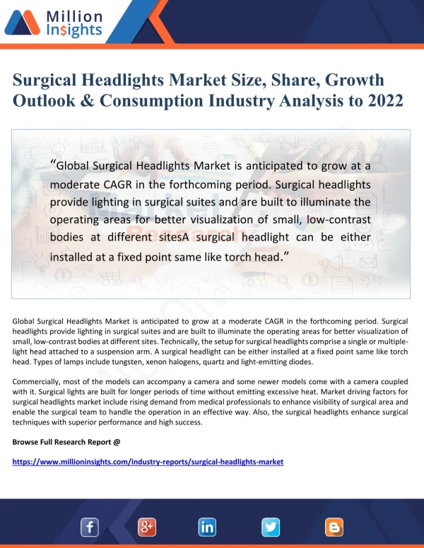 Surgical Headlights Market Size, Share, Growth Outlook & Consumption Industry Analysis to 2022