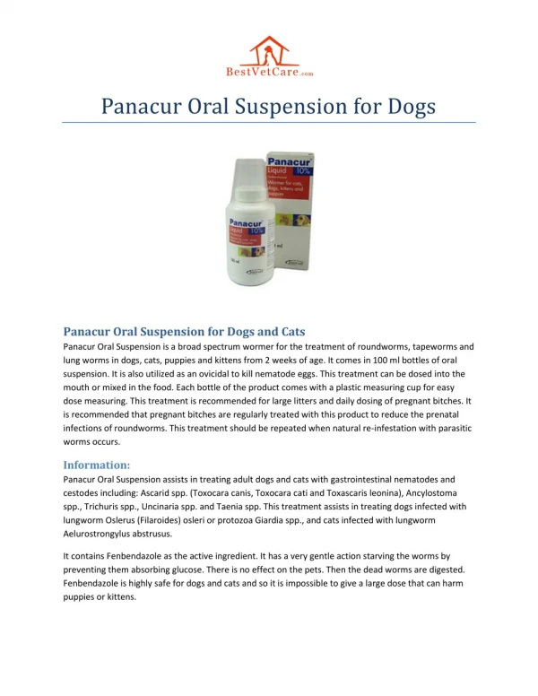 Panacur Oral Suspension For Dogs