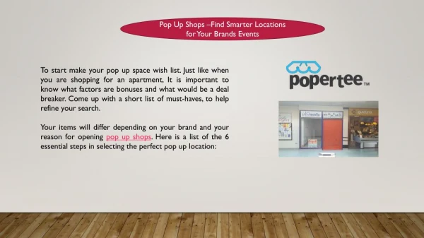 Pop Up Shops â€“Find Smarter Locations for Your Brands Events