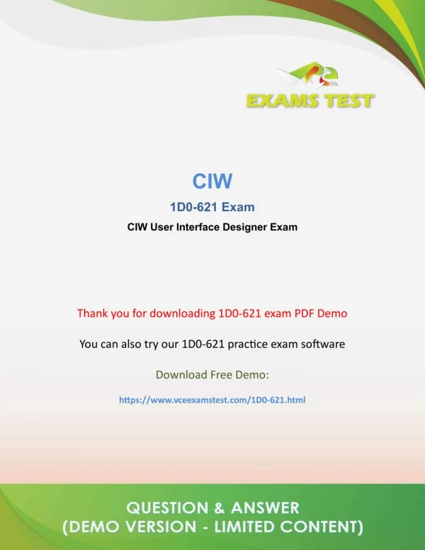 Get Valid CIW 1D0-621 VCE Exam 2018 - [DOWNLOAD FREE DEMO]