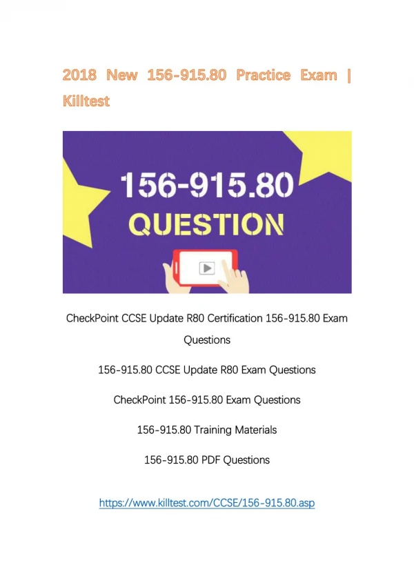 2018 New 156-915.80 CheckPoint PDF 156-915.80 Questions