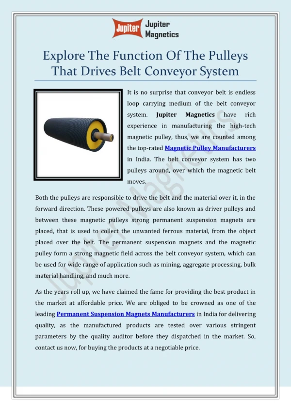 Explore The Function Of The Pulleys That Drives Belt Conveyor System