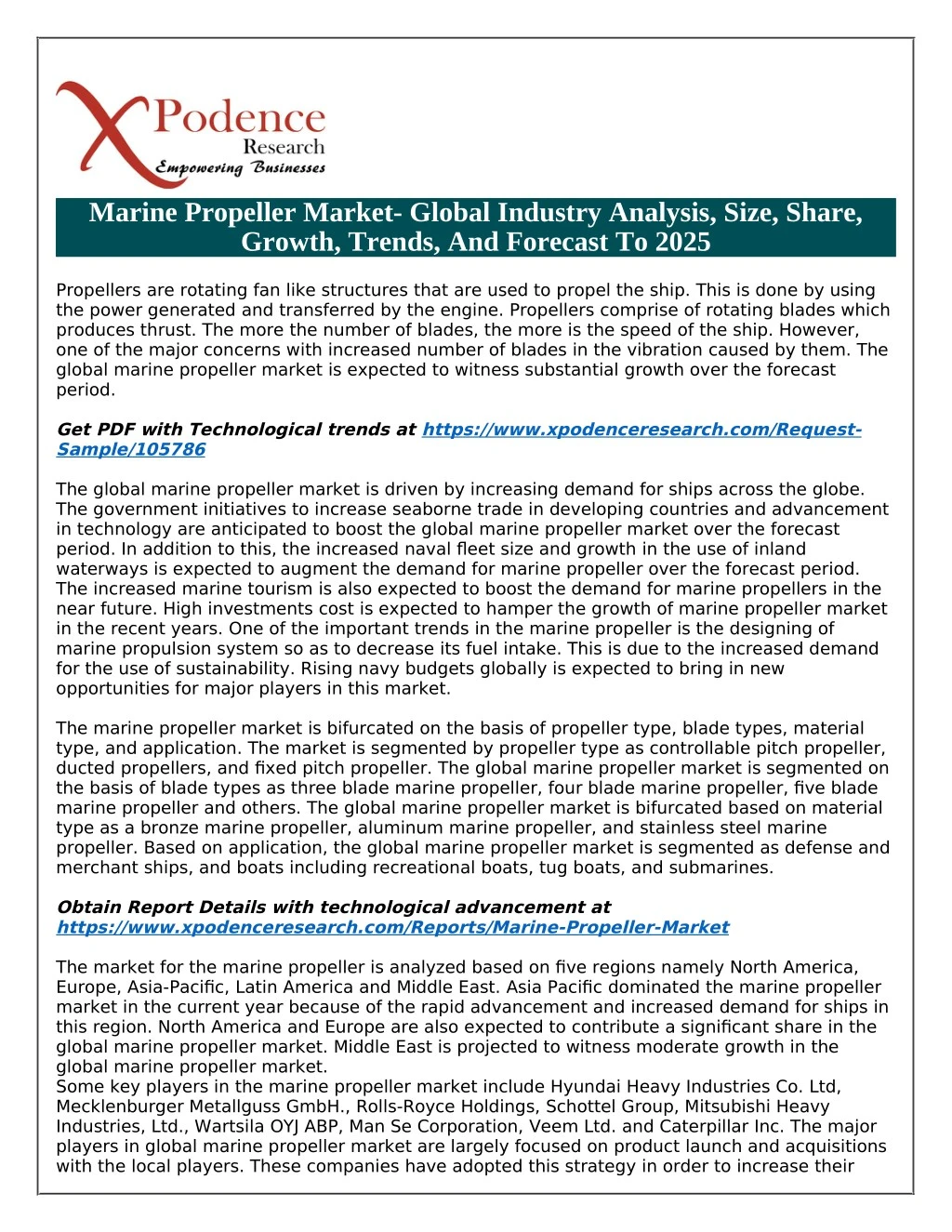 marine propeller market global industry analysis