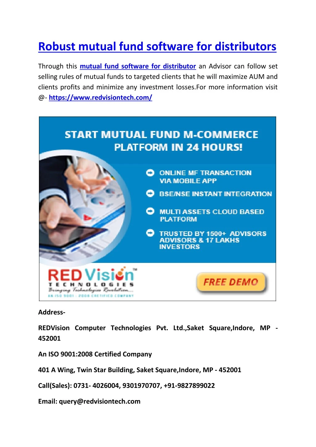 robust mutual fund software for distributors