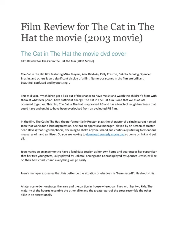 Film Review for The Cat in The Hat the movie (2003 movie)