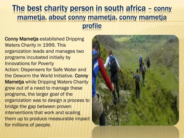 The Charity Commission for south africa – conny mametja, about conny mametja, conny mametja profile