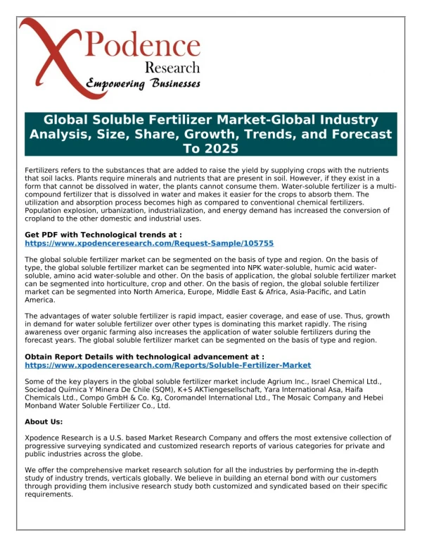 Global Global Soluble Fertilizer Market to Observe Strong Development by 2025