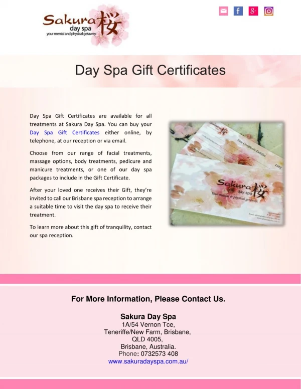 Day Spa Gift Certificates