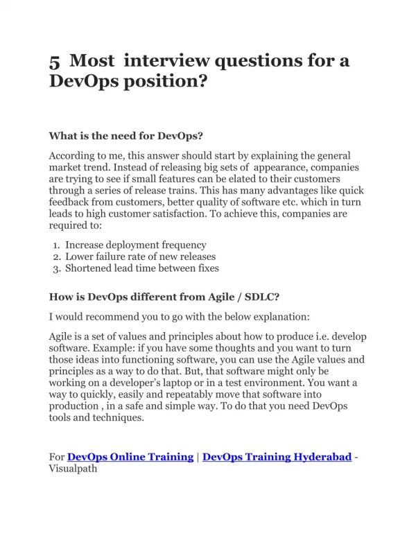 5 most interview questions for a devops position