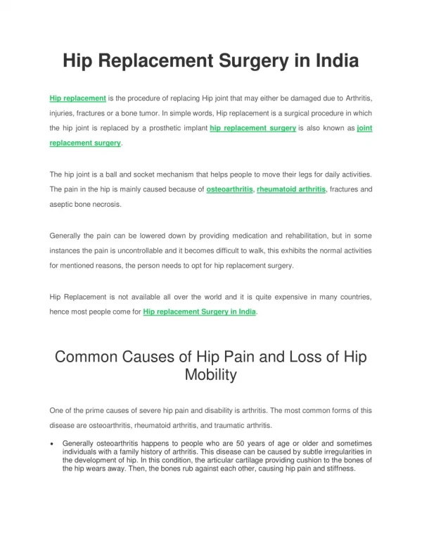 Best Hospitals for hip replacement Surgery in India