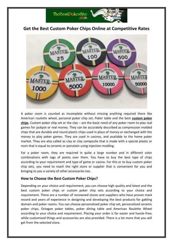 Get the Best Custom Poker Chips Online at Competitive Rates