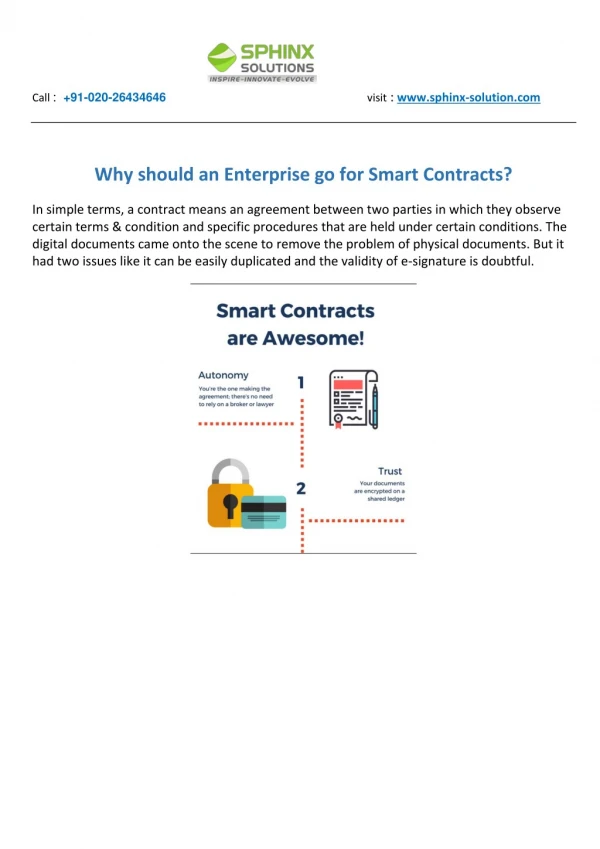 Why should an Enterprise go for Smart Contracts?