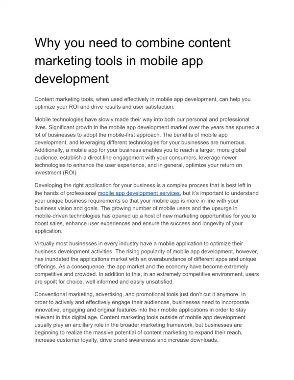 Why you need to combine content marketing tools in mobile app development