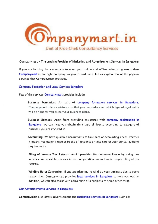 Companymart - The Leading Provider of Marketing and Advertisement Services in Bangalore