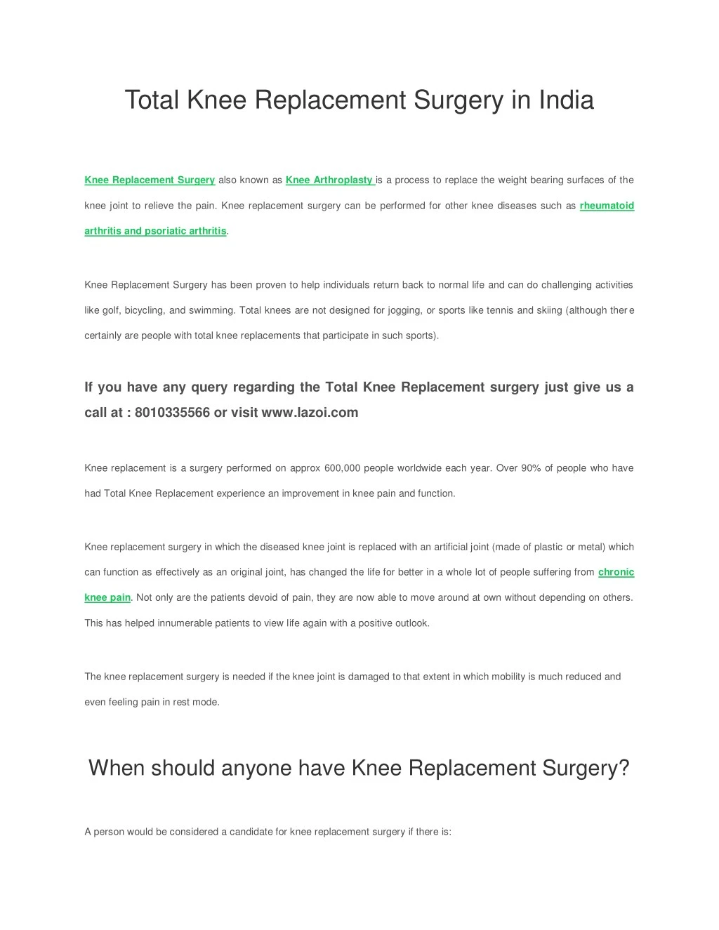 total knee replacement surgery in india