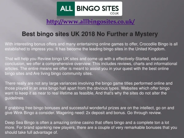 Best bingo sites UK 2018 No Further a Mystery