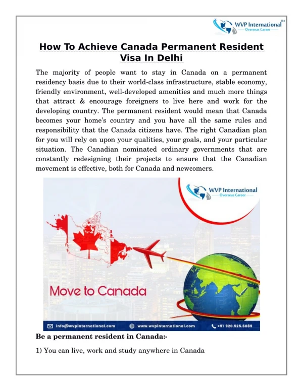How To Achieve Canada Permanent Resident Visa In Delhi