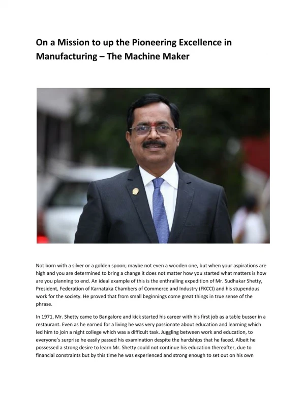 On a Mission to up the Pioneering Excellence in Manufacturing – The Machine Maker