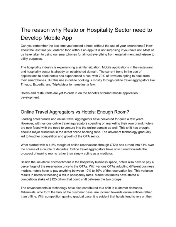 The reason why Resto or Hospitality Sector need to Develop Mobile App