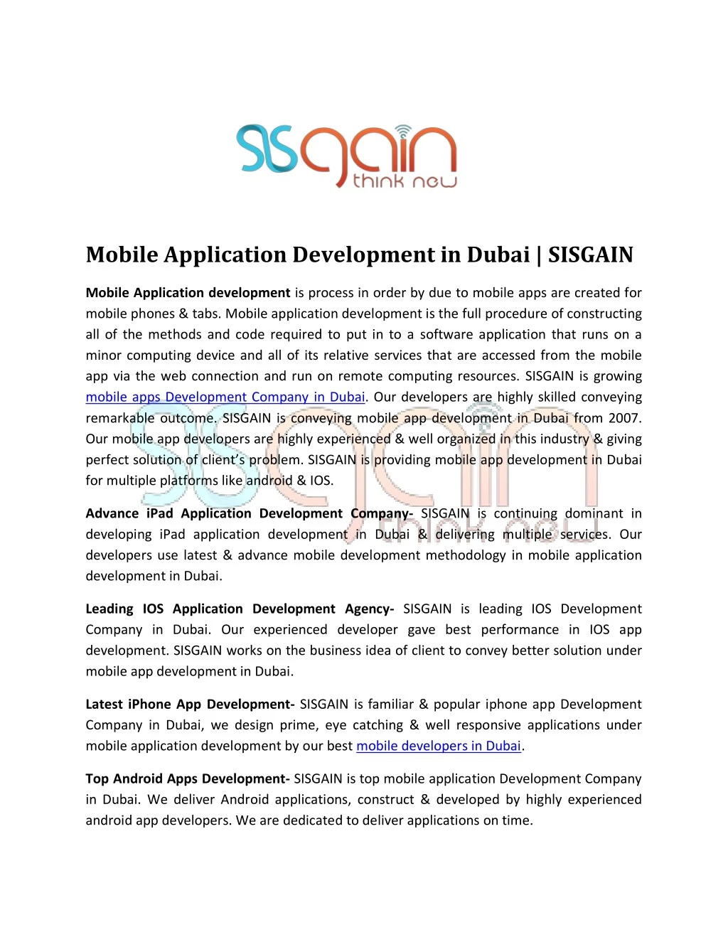 mobile application development in dubai sisgain