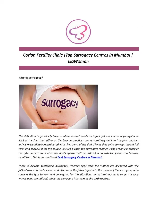 Corion Fertility Clinic |Top Surrogacy Centres in Mumbai | ElaWoman