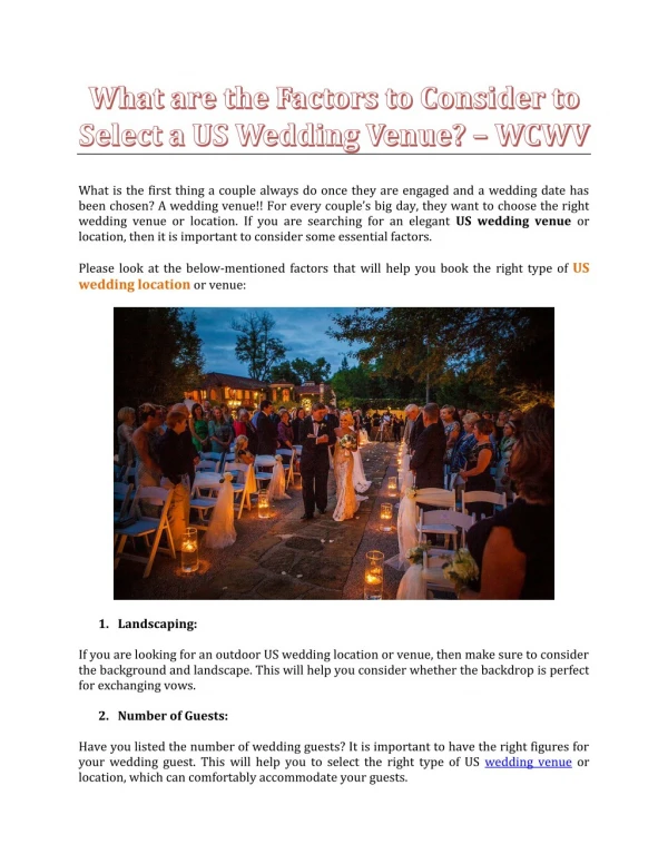 What are the Factors to Consider to Select a US Wedding Venue? - WCWV
