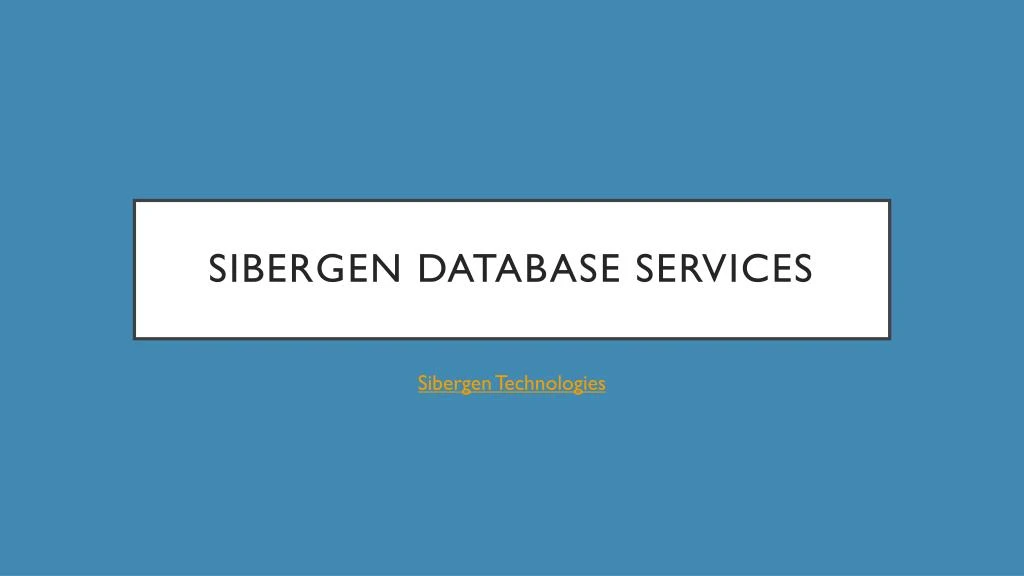 sibergen database services