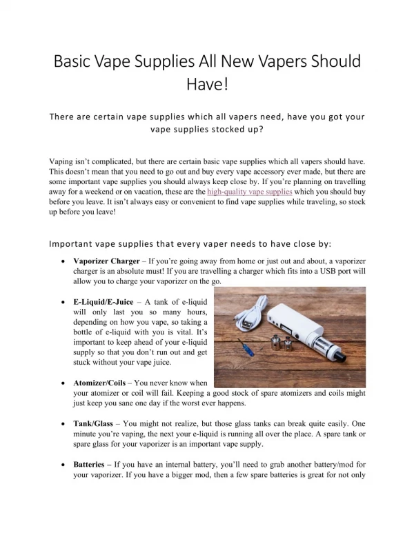 Basic Vape Supplies Every Vaper Should Have