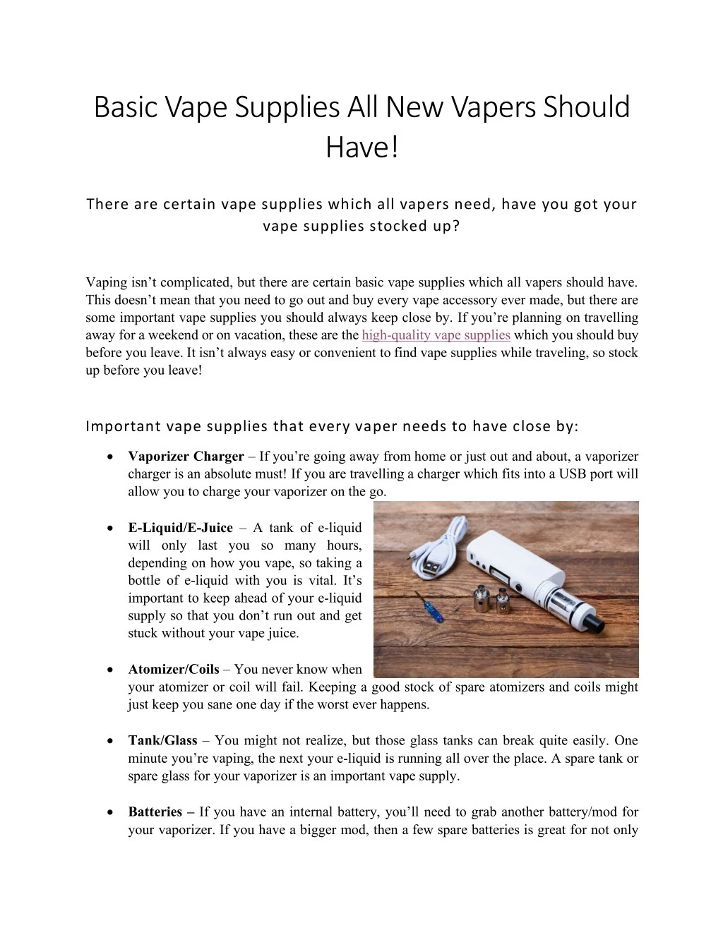 basic vape supplies all new vapers should have