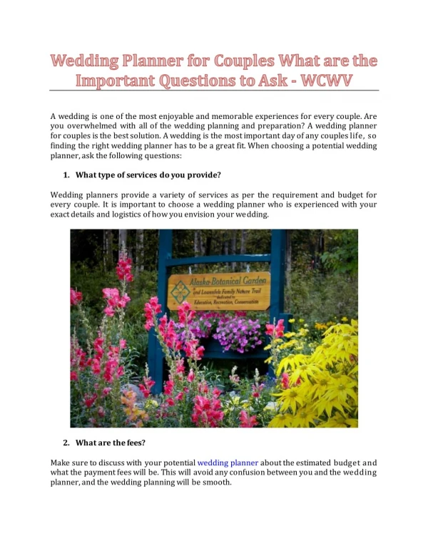 Wedding Planner for Couples: What are the Important Questions to Ask? - WCWV